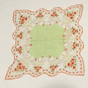 Vintage Linen Floral Hankie Handkerchief Bandanna 12” Wide Hanky